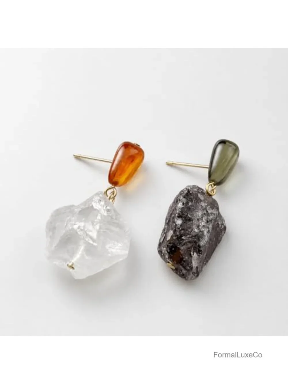Raw Stone Asymmetrical Drop Earrings for Women, Statement Dangle Earrings